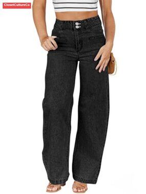 Plus Size High Waisted Wide Leg Jeans Tummy Control Stretch Denim Pants